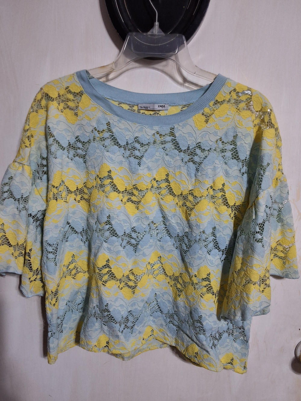 Zara Yellow & Light Blue Lace Crop Top